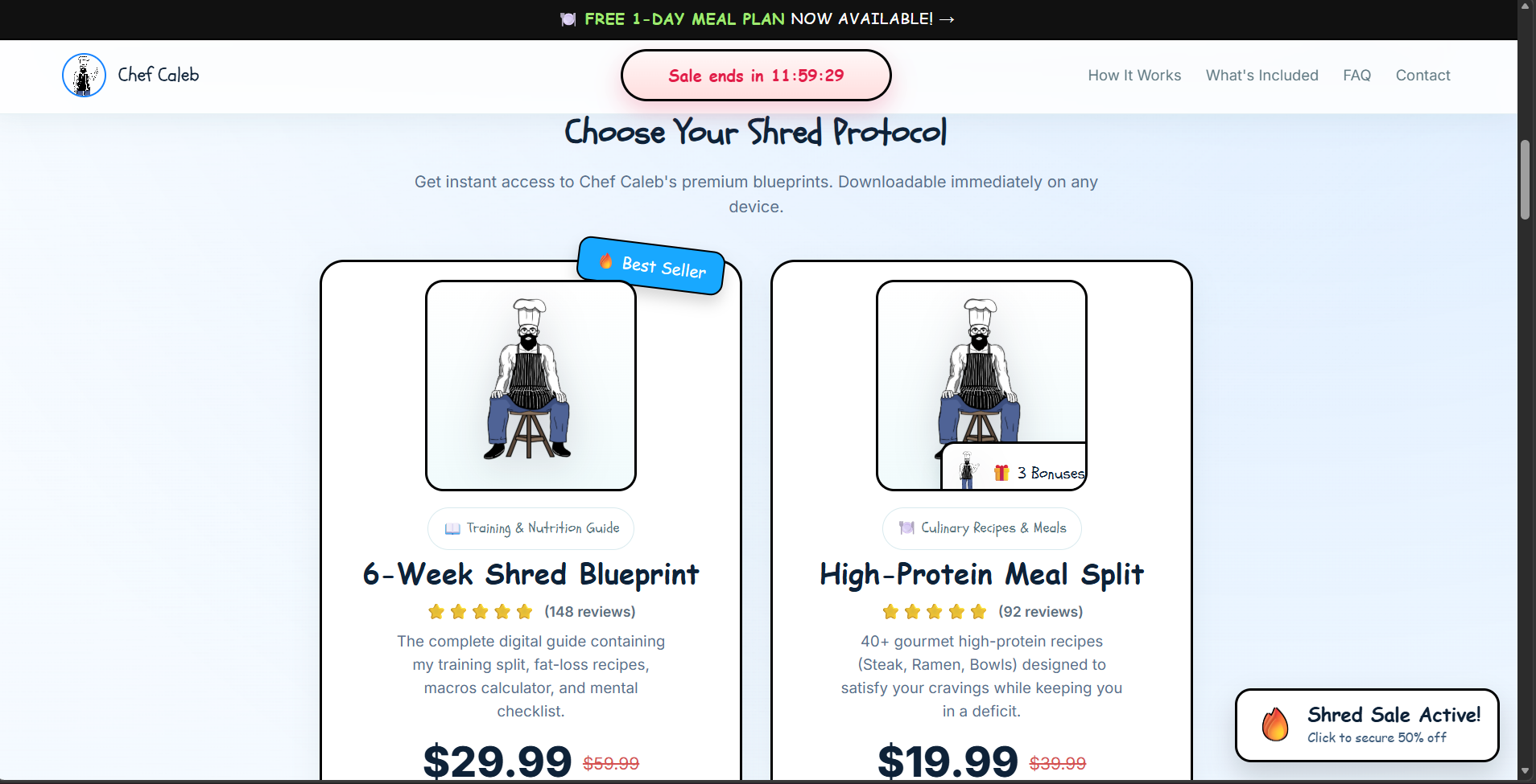 Chef Caleb Pricing Page